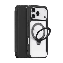   DUX DUCIS SKIN X PRO tok álló, bőr hatású (FLIP, oldalra nyíló, RFID, kitámasztó, MagSafe) FEKETE