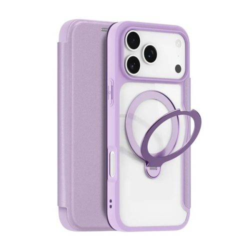 DUX DUCIS SKIN X PRO tok álló, bőr hatású (FLIP, oldalra nyíló, RFID, kitámasztó, MagSafe) LILA