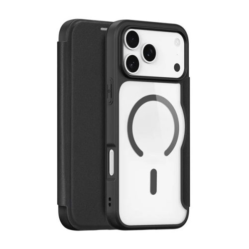 DUX DUCIS SKIN X PRO tok álló, bőr hatású (FLIP, oldalra nyíló, RFID, MagSafe) FEKETE