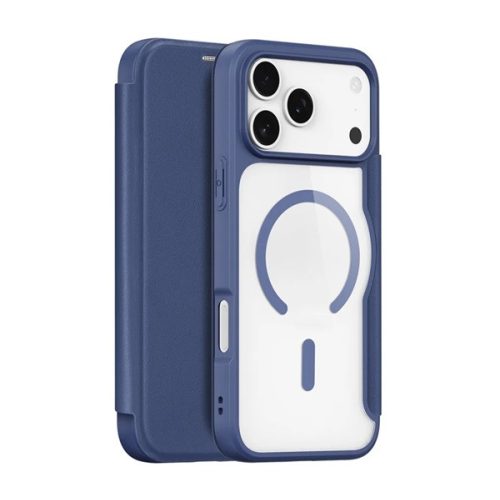 DUX DUCIS SKIN X PRO tok álló, bőr hatású (FLIP, oldalra nyíló, RFID, MagSafe) SÖTÉTKÉK