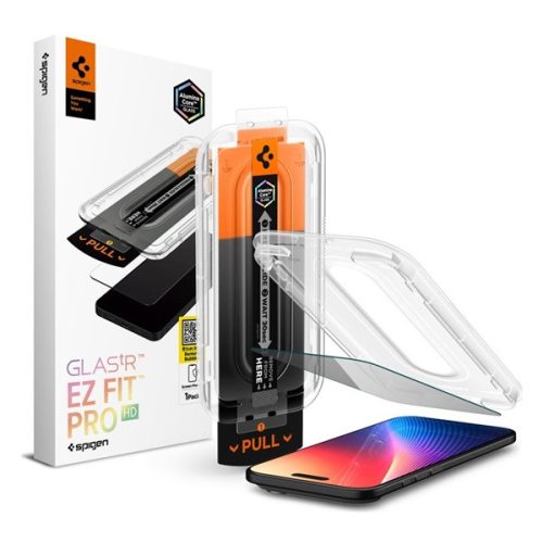 SPIGEN GLASS TR EZ FIT PRO HD képernyővédő üveg (2.5D, betekintés védelem, 0.2mm, 9H + segédkeret) ÁTLÁTSZÓ