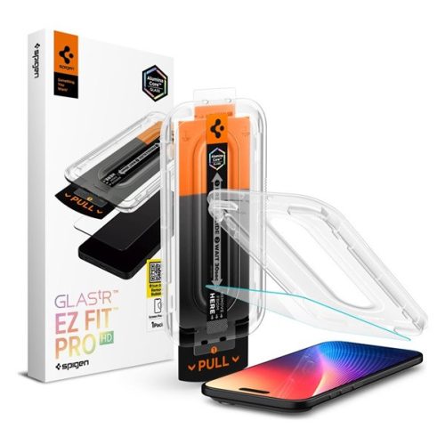 SPIGEN GLASS TR EZ FIT PRO HD képernyővédő üveg (2.5D, tokbarát, ultravékony, 0.2mm, 9H + segédkeret) ÁTLÁTSZÓ