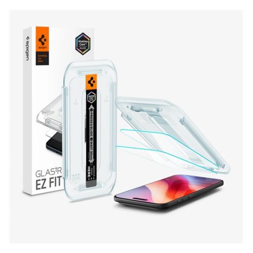 SPIGEN EZ FIT képernyővédő üveg 2db (2.5D, tokbarát, ultravékony, 0.2mm, 9H + segédkeret) ÁTLÁTSZÓ
