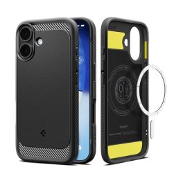 SPIGEN RUGGED ARMOR szilikon telefonvédő (ütésállóság, légpárnás sarok, karbon minta, MagSafe) FEKETE   SPIGEN RUGGED ARMOR szilikon telefonvédő (ütésállóság, légpárnás sarok, karbon minta, MagSafe) FEKETE