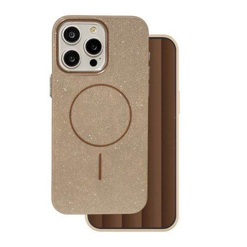 Szilikon telefonvédő (műanyag hátlap, kameravédő, MagSafe, csillogó) BARNA