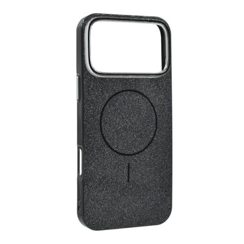 Szilikon telefonvédő (műanyag hátlap, kameravédő, MagSafe, csillogó) FEKETE