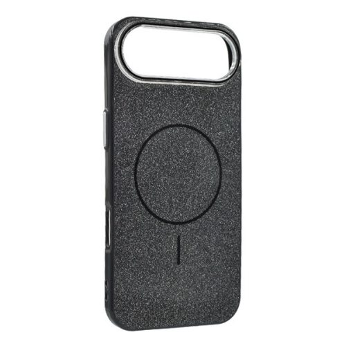 Szilikon telefonvédő (műanyag hátlap, kameravédő, MagSafe, csillogó) FEKETE