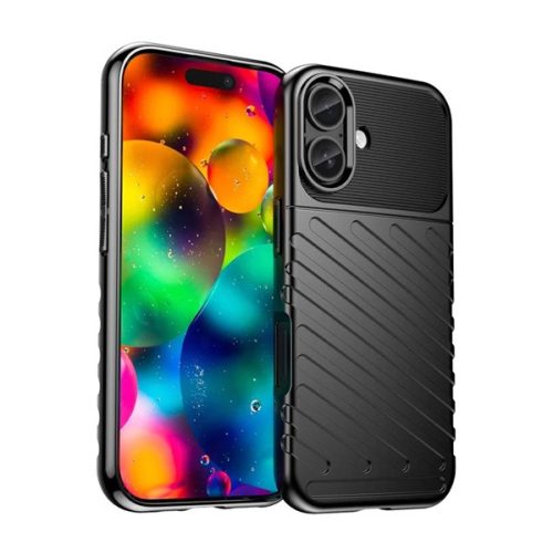 Szilikon telefonvédő (ütésállóság, csíkos, dombor minta) FEKETE