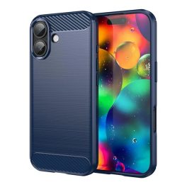   Szilikon telefonvédő (ütésállóság, légpárnás sarok, szálcsiszolt, karbon minta) SÖTÉTKÉK