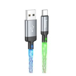   HOCO U112 adatkábel (USB - Type-C, 3A, gyorstöltő, LED fény, 100cm) SÖTÉTSZÜRKE