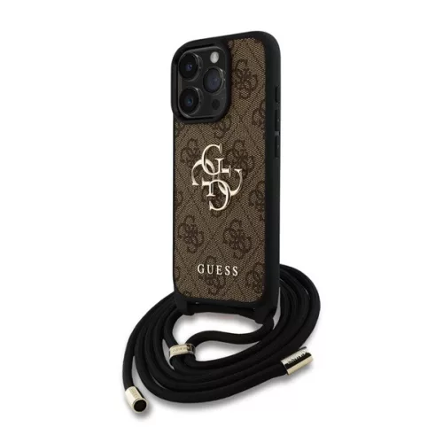 GUESS PU 4G METAL LOGO CROSSBODY STRAP műanyag telefonvédő (ütésállóság, bőr hatású hátlap + vállpánt) BARNA