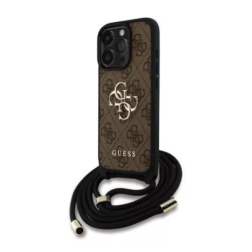 GUESS PU 4G METAL LOGO CROSSBODY STRAP műanyag telefonvédő (ütésállóság, bőr hatású hátlap + vállpánt) BARNA