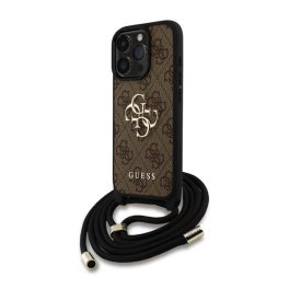   GUESS PU 4G METAL LOGO CROSSBODY STRAP műanyag telefonvédő (ütésállóság, bőr hatású hátlap + vállpánt) BARNA