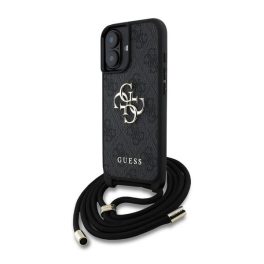   GUESS PU 4G METAL LOGO CROSSBODY STRAP műanyag telefonvédő (ütésállóság, bőr hatású hátlap + vállpánt) FEKETE