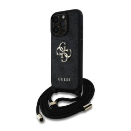   GUESS PU 4G METAL LOGO CROSSBODY STRAP műanyag telefonvédő (ütésállóság, bőr hatású hátlap + vállpánt) FEKETE