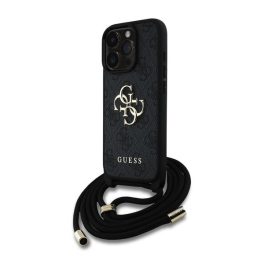   GUESS PU 4G METAL LOGO CROSSBODY STRAP műanyag telefonvédő (ütésállóság, bőr hatású hátlap + vállpánt) FEKETE