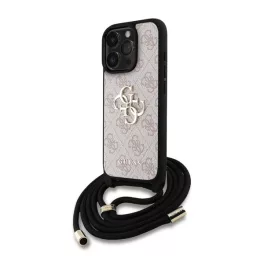   GUESS PU 4G METAL LOGO CROSSBODY STRAP műanyag telefonvédő (ütésállóság, bőr hatású hátlap + vállpánt) RÓZSASZÍN