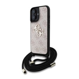   GUESS PU 4G METAL LOGO CROSSBODY STRAP műanyag telefonvédő (ütésállóság, bőr hatású hátlap + vállpánt) RÓZSASZÍN