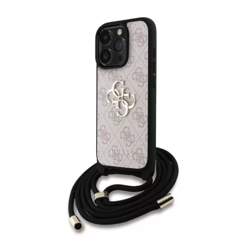 GUESS PU 4G METAL LOGO CROSSBODY STRAP műanyag telefonvédő (ütésállóság, bőr hatású hátlap + vállpánt) RÓZSASZÍN