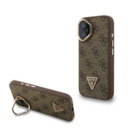   GUESS PU 4G STRASS TRIANGLE LOGO STAND műanyag telefonvédő (ütésállóság, bőr hatású hátlap, kitámasztó) BARNA