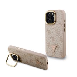 GUESS PU 4G STRASS TRIANGLE LOGO STAND műanyag telefonvédő (ütésállóság, bőr hatású hátlap, kitámasztó) RÓZSASZÍN   GUESS PU 4G STRASS TRIANGLE LOGO STAND műanyag telefonvédő (ütésállóság, bőr hatású hátlap, kitámasztó) RÓZSASZÍN