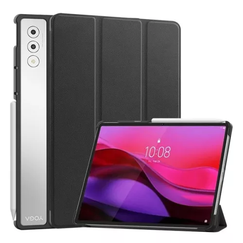 Tok álló, bőr hatású (aktív FLIP, oldalra nyíló, TRIFOLD, asztali tartó) FEKETE