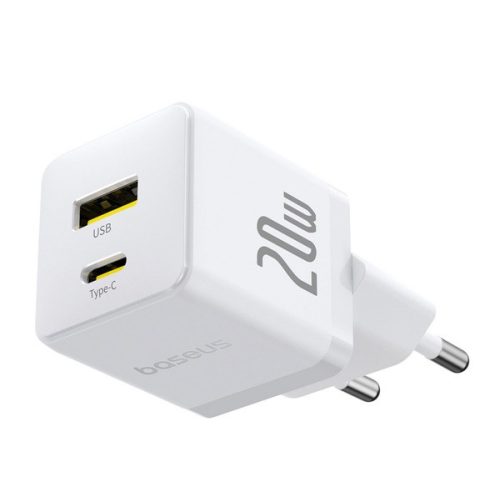 BASEUS PALM hálózati töltő USB+Type-C aljzat (20W, PD gyorstöltő 3.0) FEHÉR