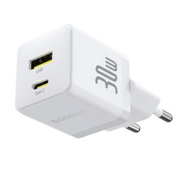   BASEUS PALM hálózati töltő USB+Type-C aljzat (30W, PD gyorstöltő 3.0) FEHÉR