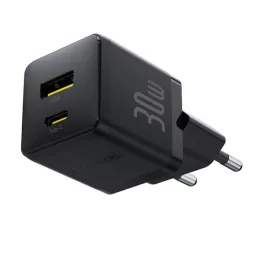   BASEUS PALM hálózati töltő USB+Type-C aljzat (30W, PD gyorstöltő 3.0) FEKETE