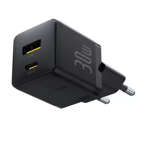 BASEUS PALM hálózati töltő USB+Type-C aljzat (30W, PD gyorstöltő 3.0) FEKETE