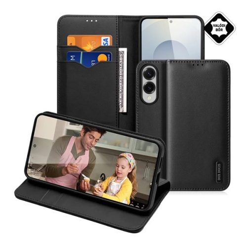 DUX DUCIS HIVO tok álló, valódi bőr (FLIP, oldalra nyíló, asztali tartó, kártyazseb, RFID) FEKETE