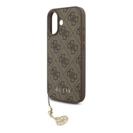 GUESS 4G CHARMS műanyag telefonvédő (textil hátlap, telefondísz) BARNA   GUESS 4G CHARMS műanyag telefonvédő (textil hátlap, telefondísz) BARNA