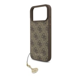 GUESS 4G CHARMS műanyag telefonvédő (textil hátlap, telefondísz) BARNA   GUESS 4G CHARMS műanyag telefonvédő (textil hátlap, telefondísz) BARNA