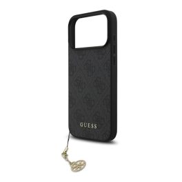   GUESS 4G CHARMS műanyag telefonvédő (textil hátlap, telefondísz) SÖTÉTSZÜRKE