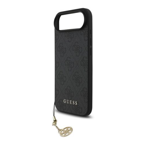 GUESS 4G CHARMS műanyag telefonvédő (textil hátlap, telefondísz) SÖTÉTSZÜRKE