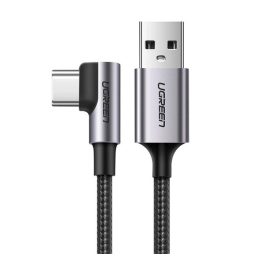   UGREEN US284 adatkábel (USB - Type-C, 15W, gyorstöltő 3.0, 90 fokos, cipőfűző, 300cm) FEKETE