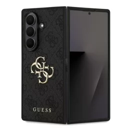   GUESS 4G BIG LOGO szilikon telefonvédő (ütésállóság, bőr hatású hátlap) FEKETE
