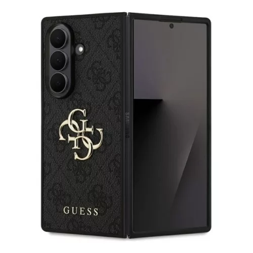 GUESS 4G BIG LOGO szilikon telefonvédő (ütésállóság, bőr hatású hátlap) FEKETE