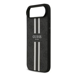   GUESS 4G PRINTED STRIPES szilikon telefonvédő (ütésállóság, bőr hatású hátlap, MagSafe) FEKETE