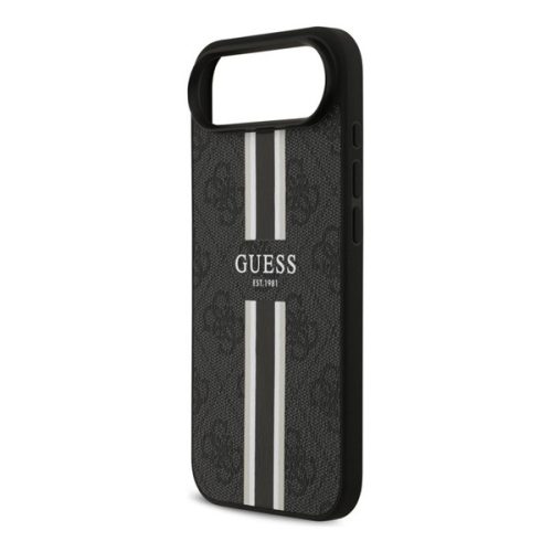 GUESS 4G PRINTED STRIPES szilikon telefonvédő (ütésállóság, bőr hatású hátlap, MagSafe) FEKETE