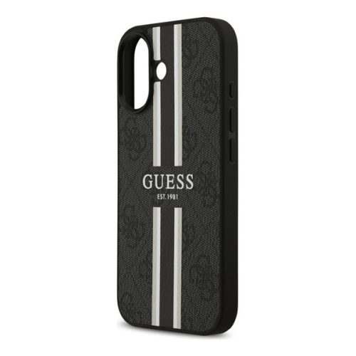 GUESS 4G PRINTED STRIPES szilikon telefonvédő (ütésállóság, bőr hatású hátlap, MagSafe) FEKETE