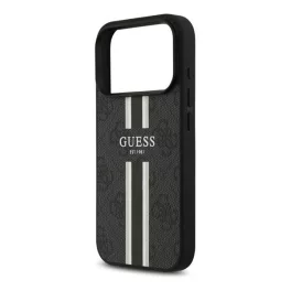   GUESS 4G PRINTED STRIPES szilikon telefonvédő (ütésállóság, bőr hatású hátlap, MagSafe) FEKETE