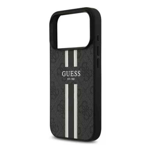 GUESS 4G PRINTED STRIPES szilikon telefonvédő (ütésállóság, bőr hatású hátlap, MagSafe) FEKETE