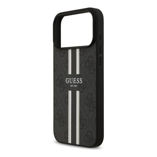GUESS 4G PRINTED STRIPES szilikon telefonvédő (ütésállóság, bőr hatású hátlap, MagSafe) FEKETE