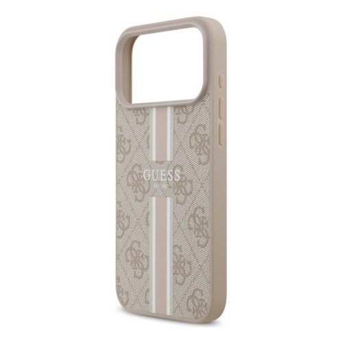 GUESS 4G PRINTED STRIPES szilikon telefonvédő (ütésállóság, bőr hatású hátlap, MagSafe) RÓZSASZÍN