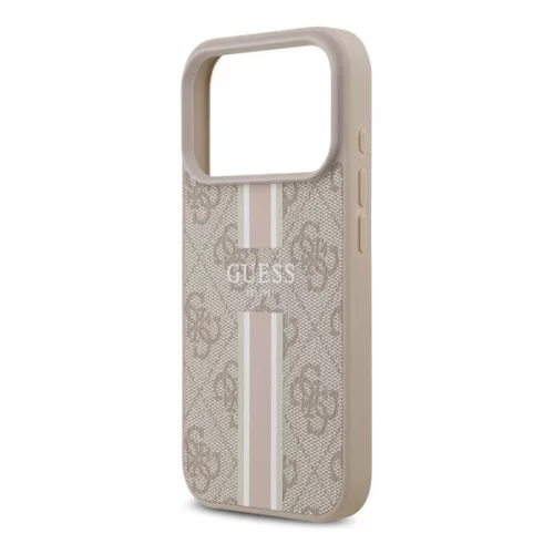 GUESS 4G PRINTED STRIPES szilikon telefonvédő (ütésállóság, bőr hatású hátlap, MagSafe) RÓZSASZÍN