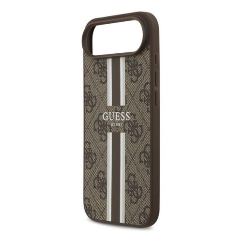 GUESS 4G PRINTED STRIPES szilikon telefonvédő (ütésállóság, bőr hatású hátlap, MagSafe) SÖTÉTBARNA