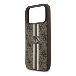   GUESS 4G PRINTED STRIPES szilikon telefonvédő (ütésállóság, bőr hatású hátlap, MagSafe) SÖTÉTBARNA