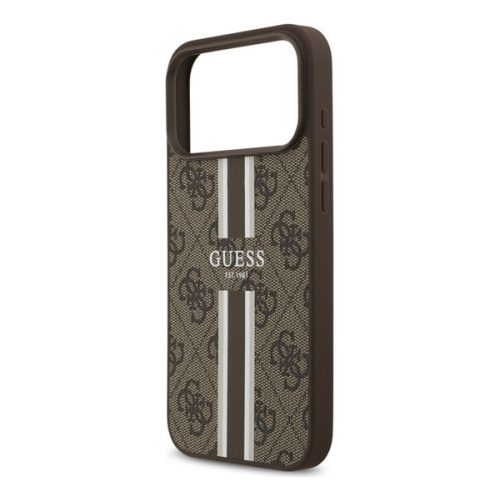 GUESS 4G PRINTED STRIPES szilikon telefonvédő (ütésállóság, bőr hatású hátlap, MagSafe) SÖTÉTBARNA