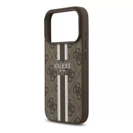   GUESS 4G PRINTED STRIPES szilikon telefonvédő (ütésállóság, bőr hatású hátlap, MagSafe) SÖTÉTBARNA